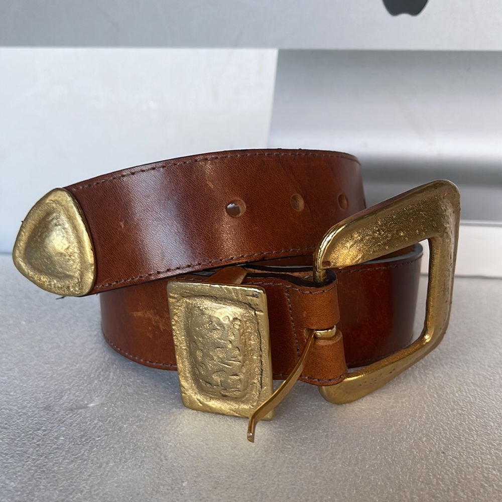 Paulith 1160 Brown Leather Vintage Belt with Gold Accents - Picture 6 of 16